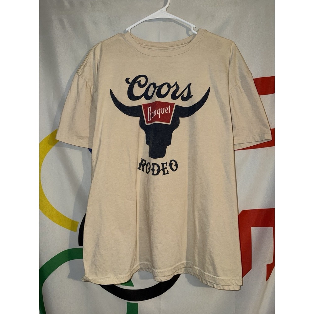 Coors Banquet Rodeo T Shirt XL Beige Cowboy Beer Graphic Tee
